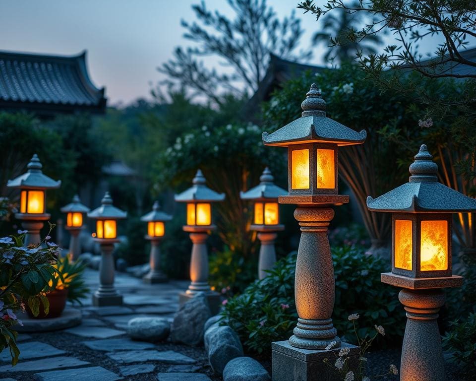 Beleuchtete Steinlaternen für asiatisches Flair im Garten