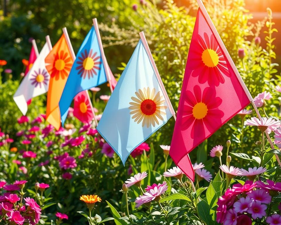 Blumenfahnen für den Garten: Farbakzente durch bewegliche Dekoration