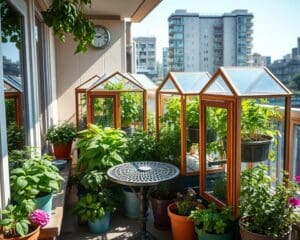 Mini-Gewächshäuser für frische Kräuter auf dem Balkon