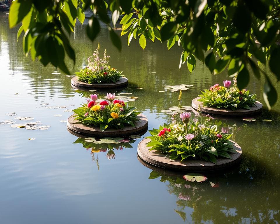 Schwimmende Gärten auf dem Teich: Grünes Highlight im Wasser