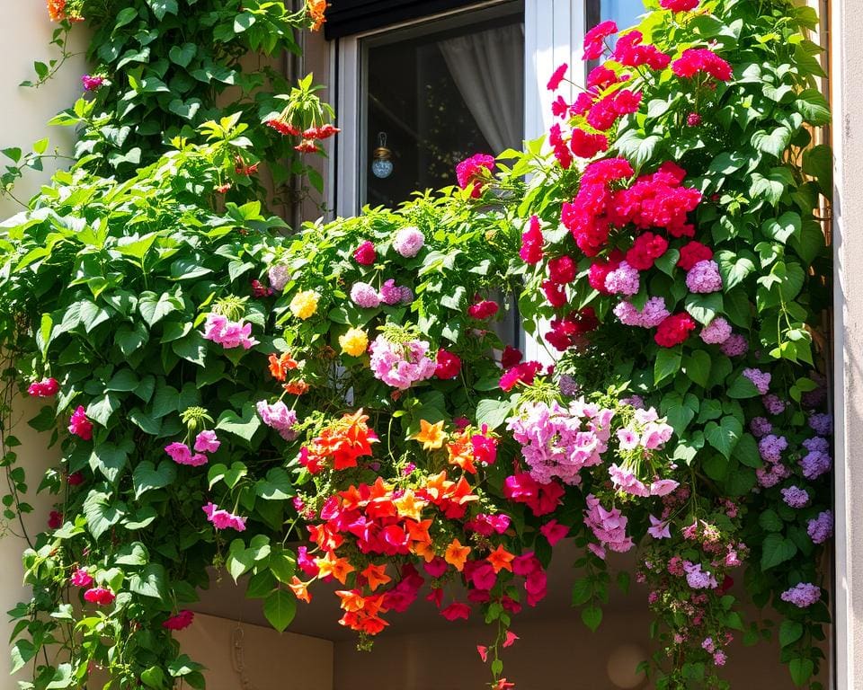 Dekorative Kletterpflanzen mit Farben und Blüten