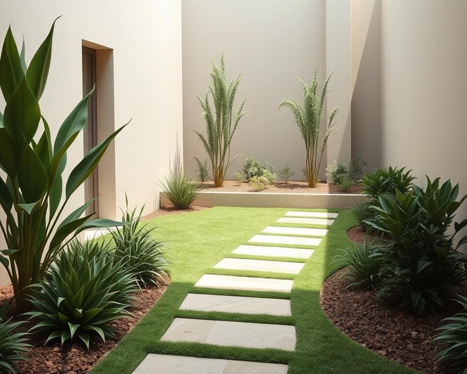 Minimalistische Gartengestaltung mit wenigen, eleganten Pflanzen